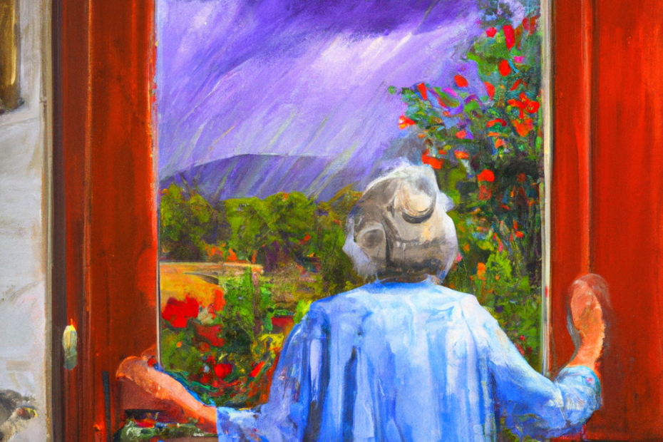 old woman watches a thunderstorm in provence, dall-e-2 created