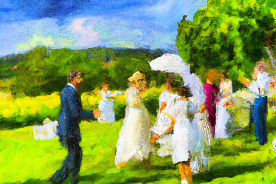 a happy wedding, created with dall-e-2. Do you know how to say all's well that ends well in French? Listen to this clip from the Balades podcast and improve your French listening comprehension!