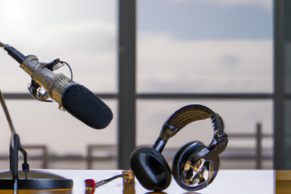 Podcast recording equipment, created with dall-e-2. French podcasts are easier to listen to than ever before. make the most of them with these 6 tips.